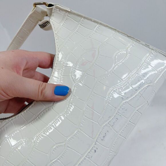 Shein White Faux Patent Leather Crocodile Embossed Shoulder Bag - Picture 5 of 8